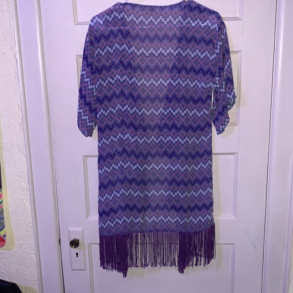 LuLaRoe Purple Chevron Fringe Sheer Cardigan - Picture 2 of 7
